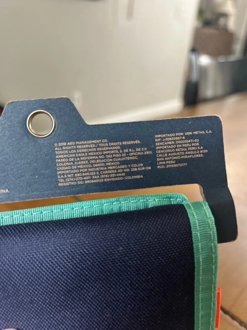 NWT AEO Navy Trifold Wallet with Mint Trim